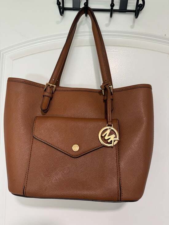 Michael Kors Handbags - Michael Kors Jet Set Brown Saffiano Leather Tote Shoulder Bag  Classic